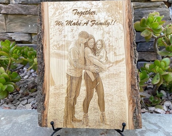 Custom Family Photo Laser Engraved Wood Plank, Personalized Keepsake Gift, Preview Mockup