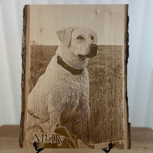 Personalized Dog Pet Memorial Portrait Laser Engraved Wood Plank, Preview Mockup image 11