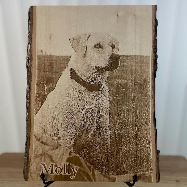 Personalized Dog Pet Memorial Portrait Laser Engraved Wood Plank, Preview Mockup image 11