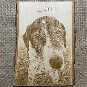 Personalized Dog Pet Memorial Portrait Laser Engraved Wood Plank, Preview Mockup image 16