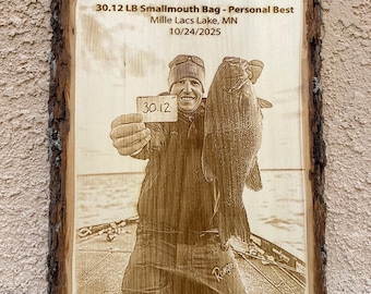 Personalized Fishing Photo Laser Engraving on Wood Plank I Preview Mockup