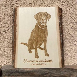 Personalized Dog Pet Memorial Portrait Laser Engraved Wood Plank, Preview Mockup image 3