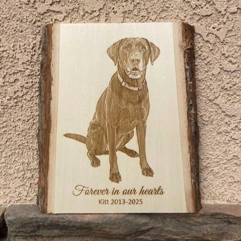 Personalized Dog Pet Memorial Portrait Laser Engraved Wood Plank, Preview Mockup image 3