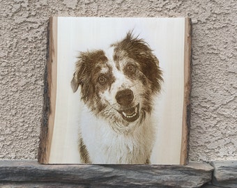 SMALL 8x7" - Pet Memorial Portrait Custom Laser Engraving on Wood | Personalized Keepsake, Free Mockup Design, Order with Confidence