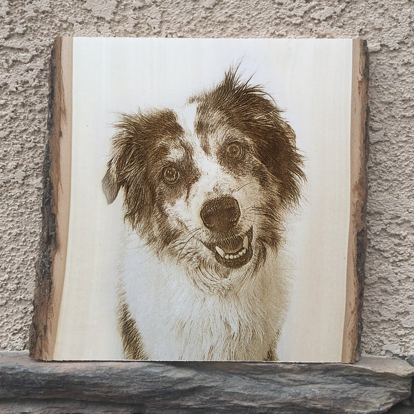 SMALL 8x7" - Pet Memorial Portrait Custom Laser Engraving on Wood | Personalized Keepsake, Free Mockup Design, Order with Confidence