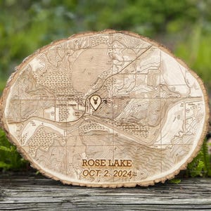 Custom TOPO Map Wood Engraving: Hunting Site Contour Map Art, Preview Mockup Design