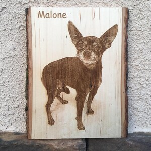 Personalized Dog Pet Memorial Portrait Laser Engraved Wood Plank, Preview Mockup image 15