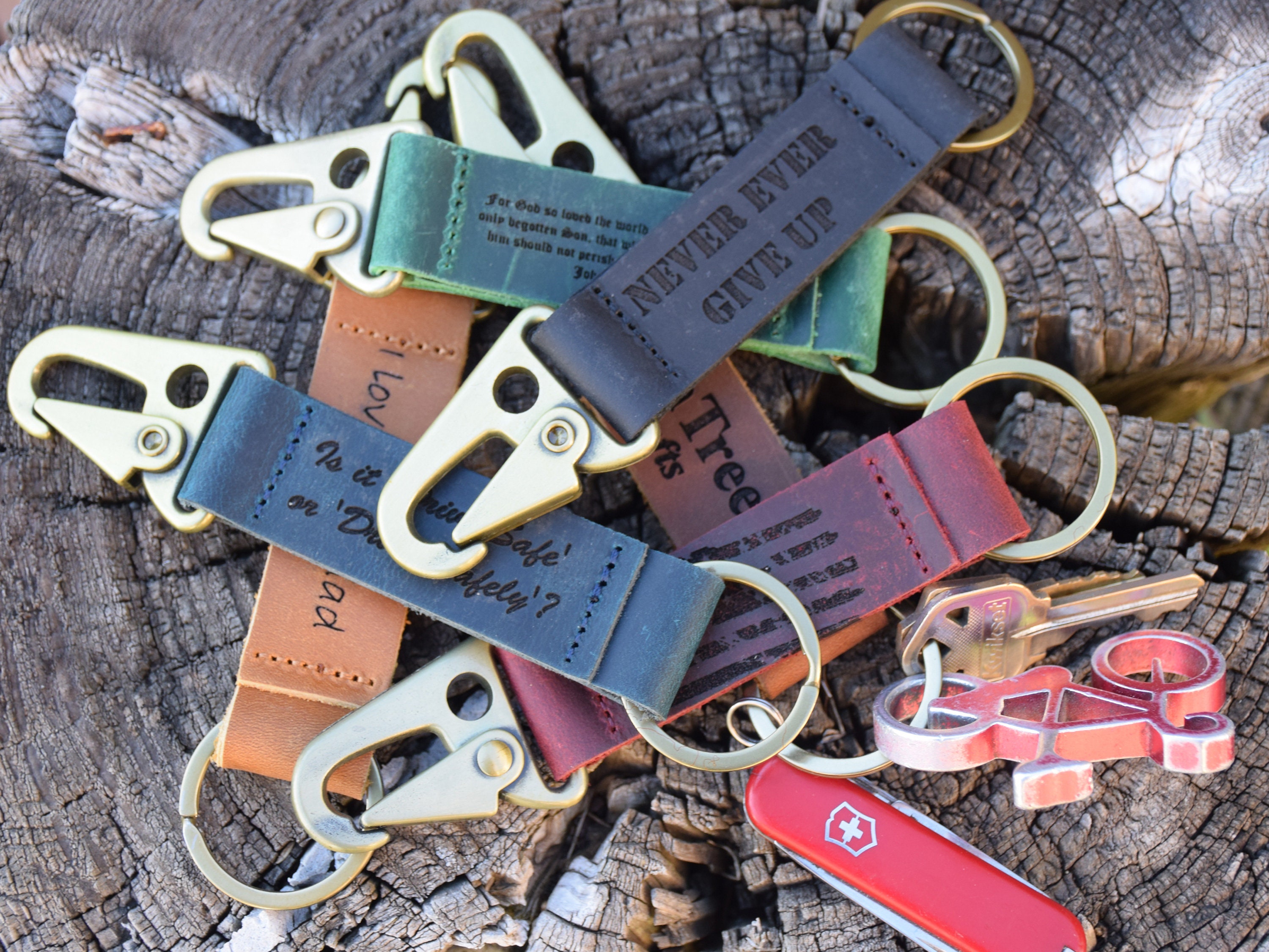 HK Brass Clip Keychains with Full Grain Leather Merlot