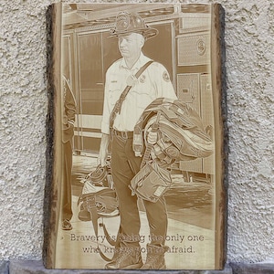 Memorial Photo Laser Engraving on Live-Edge Basswood Plank I Preview Mockup