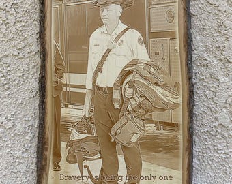 Memorial Photo Laser Engraving on Live-Edge Basswood Plank I Preview Mockup