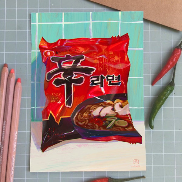 Shin Ramyun Kunstdruck | Original Kunst | Lebensmittel Malerei