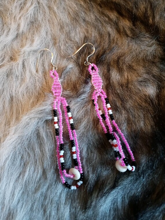 Pink Seed Bead Earrings Etsy