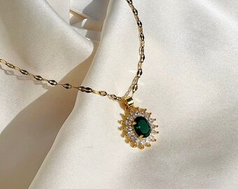 Details about Unique Round Green Emerald Necklace Women Anniversary Jewelry 14K Gold Plated Details about Unique Round Green Emerald Necklace Women Anniversary Jewelry 14K Gold Plated