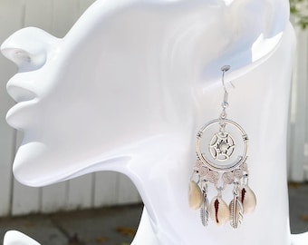 Shell Afrocentric Dangle Jewelry, Cowry Earrings, Gift for Her, Christmas Gift