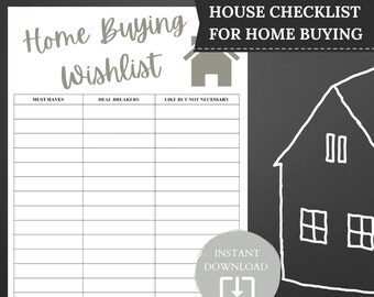 Home Wishlist Printable  — House Checklist Instant Downloadable Templates