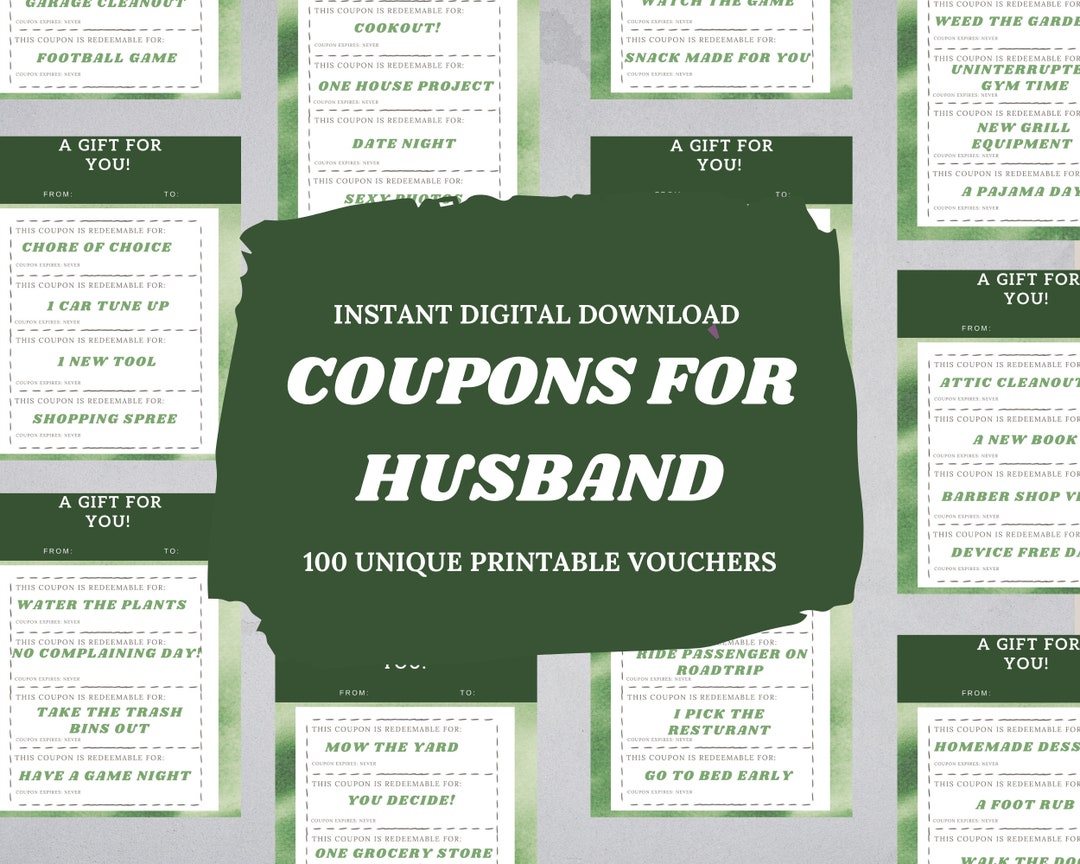 100 Husband Coupons — 92 Vouchers With 8 Blank Customizable Coupons ...