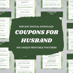 100 cupones para marido: 92 vales con 8 cupones en blanco personalizables y sobre para él
