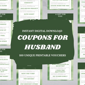 100 Husband Coupons 92 Vouchers with 8 Blank Customizable Coupons & Envelope for Him image 1