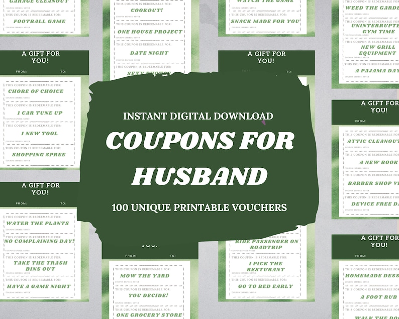 100 Husband Coupons 92 Vouchers with 8 Blank Customizable Coupons & Envelope for Him image 1