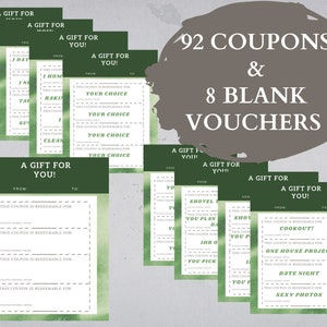 100 Husband Coupons 92 Vouchers with 8 Blank Customizable Coupons & Envelope for Him image 2