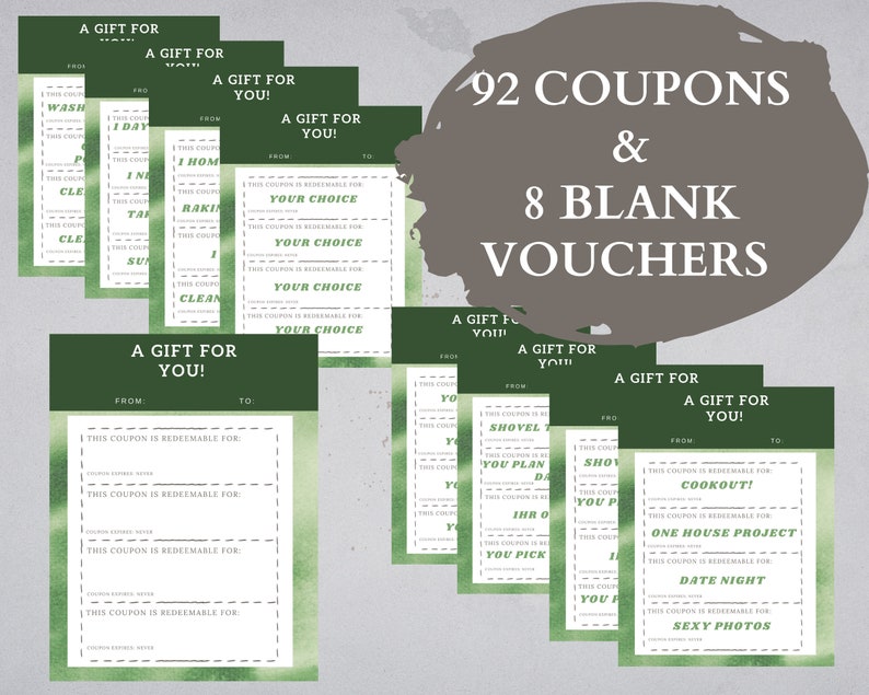 100 Husband Coupons 92 Vouchers with 8 Blank Customizable Coupons & Envelope for Him image 2