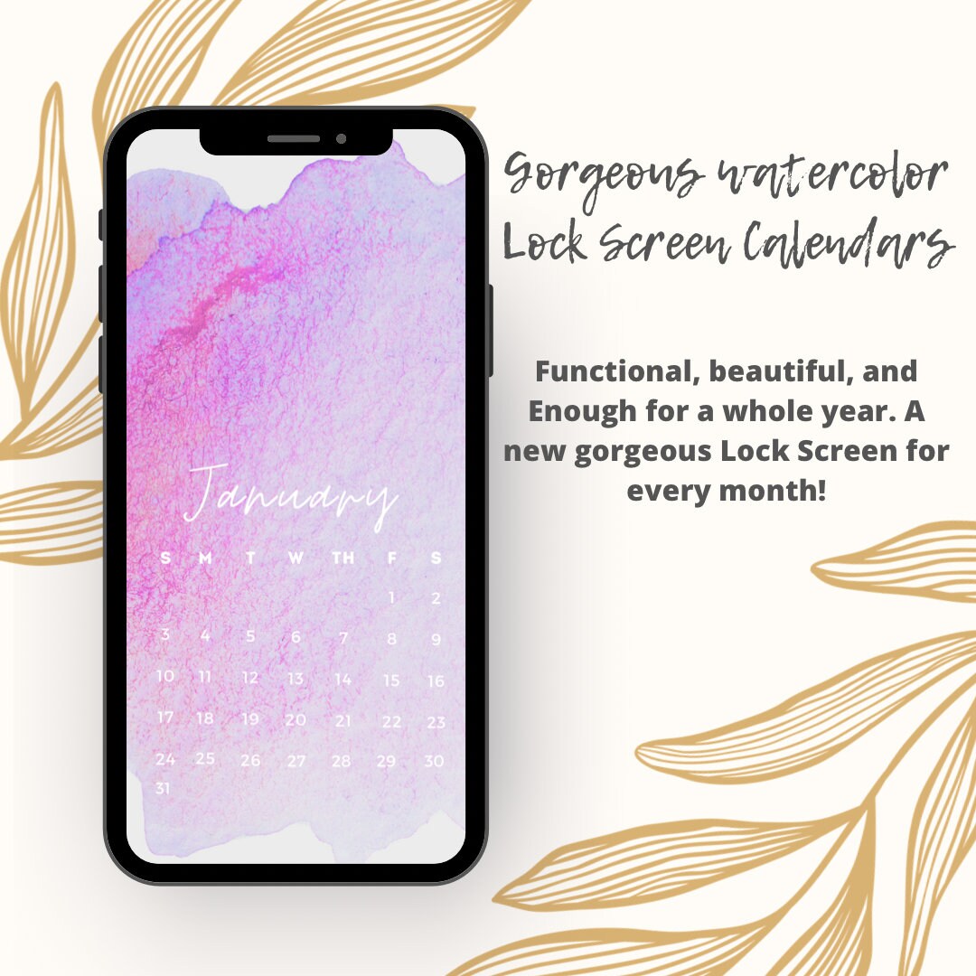 Iphone Lock Screen Calendar Watercolor 2021 Calendar IPhone Etsy