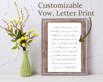 Wedding Vow Keepsake Printable Wall Art - Custom Hand lettering Template