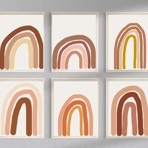 Conjunto de arte de pared arcoíris de terracota — 6 arte de pared de terracota boho imprimible