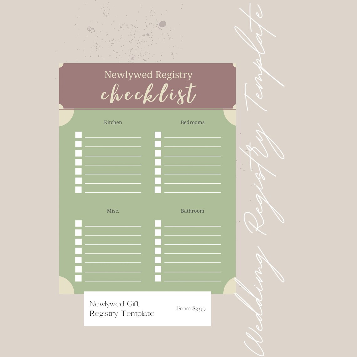 Wedding Bridal Shower Registry Checklist Template Printable Etsy