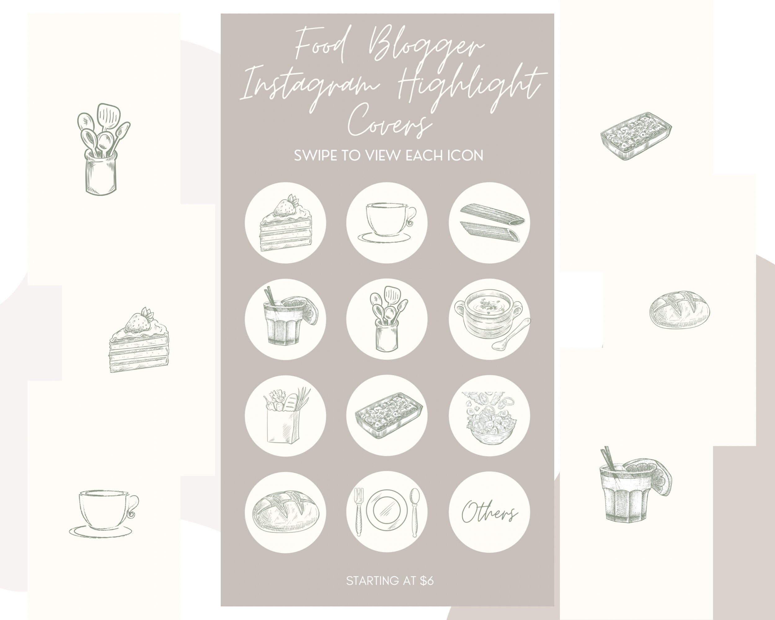Instagram Highlight Covers Food Blog - Earthy Digital Restaurant Foodie Insta Icons Download