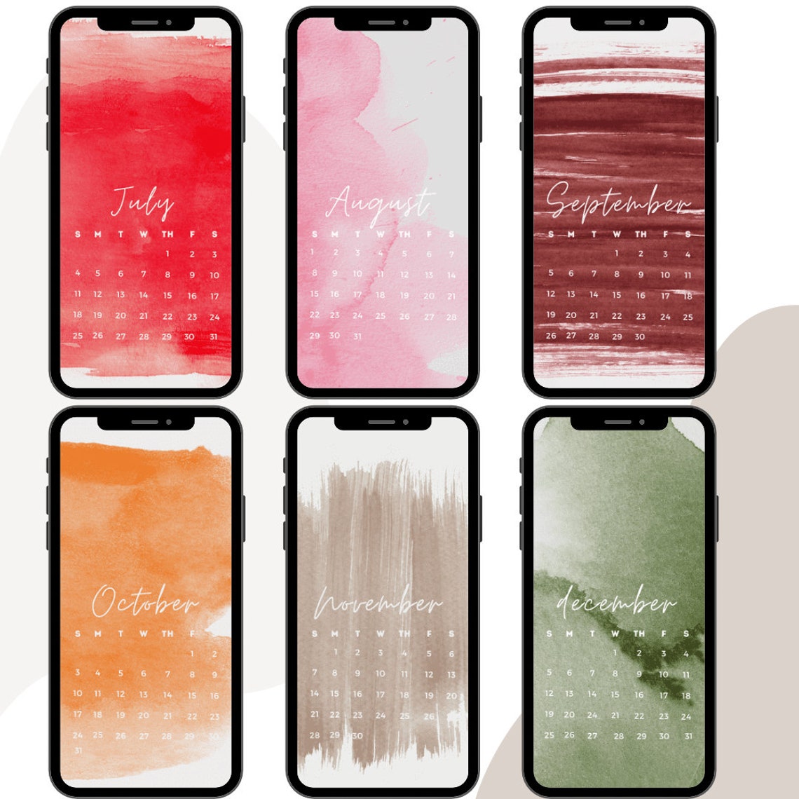 Iphone Lock Screen Calendar Watercolor 2021 Calendar IPhone Etsy