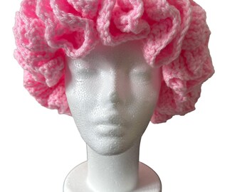 Pink Crochet Ruffles HOT PINK Handmade Crochet Ruffle Hat Flare Brim - Etsy