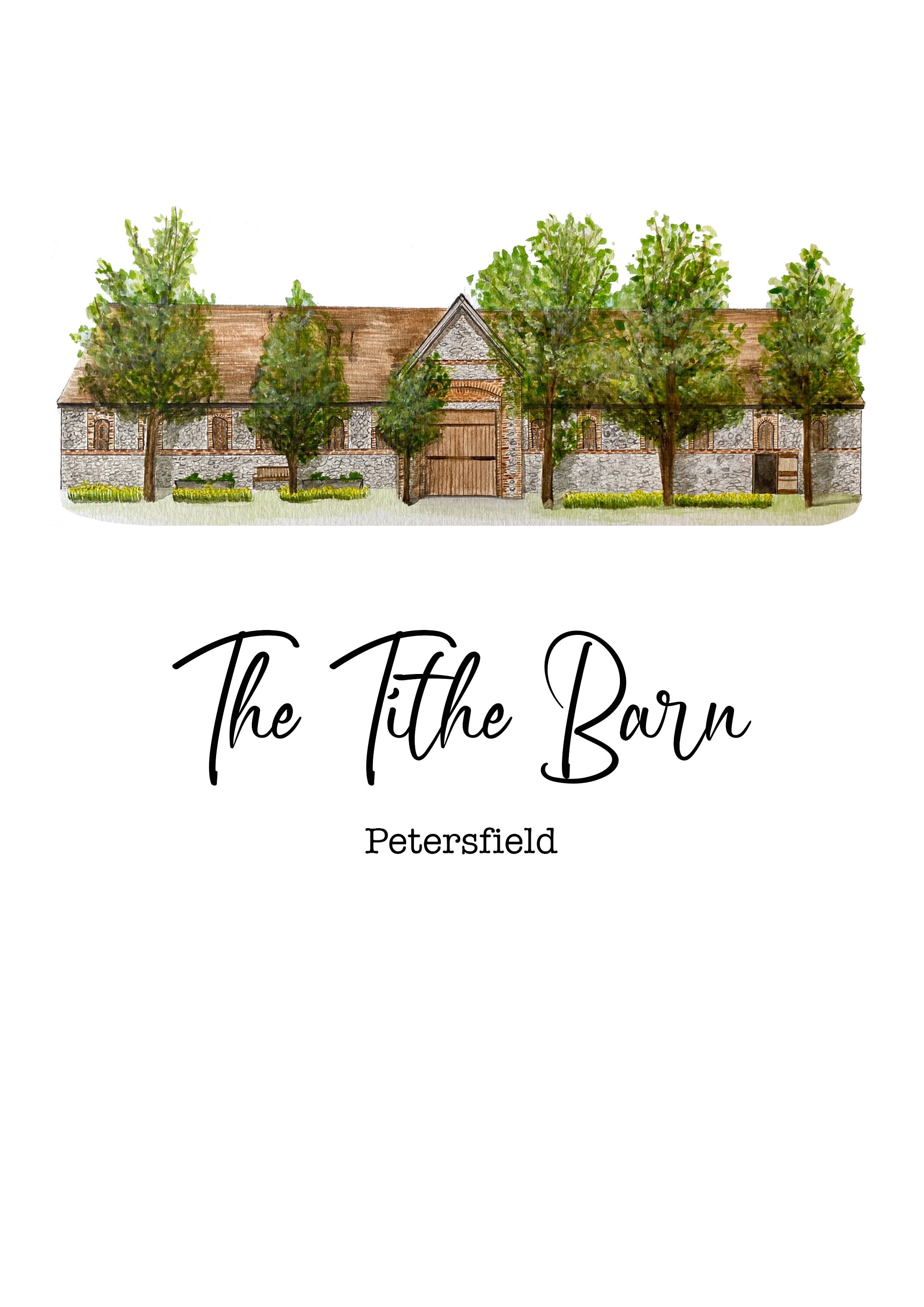Tithe Barn Print Tithe Barn, Petersfield Wedding Venue Print Personalised or non ...