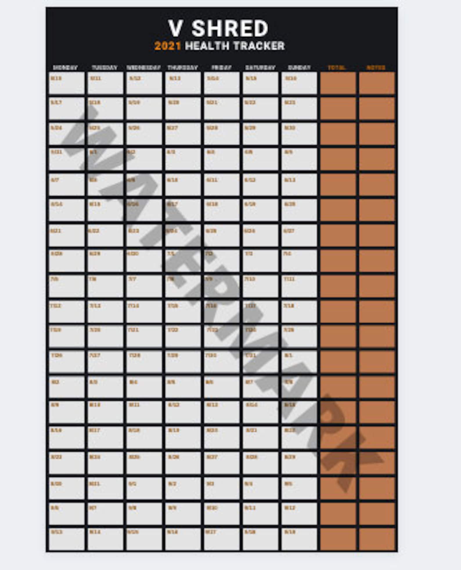2021 V Shred Health Tracker 3 Pages 11x17 Etsy