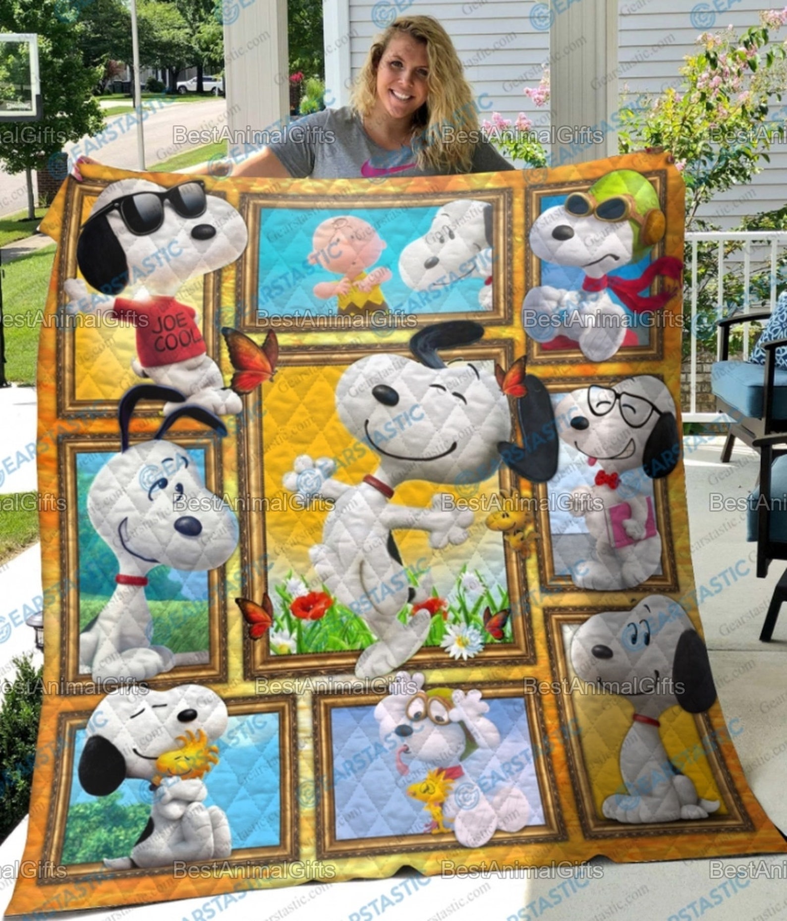 Snoopy Funny Cartoon Quilt Snoopy Quilt Gift For Snoopy Etsy