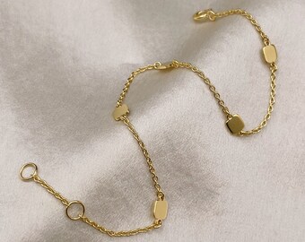 Dainty Squares Bracelet • Minimalist Stacking Bracelet • Delicate Gold Chain Bracelet • Sterling Silver Bracelet • Satellite Bracelet • B23
