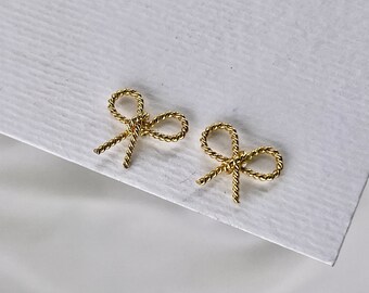 Bow Stud Earrings • Ribbon Studs • Knot Earrings • Rope Studs • 18K Gold Plated • Sterling Silver Earrings • Perfect Gift For Her • E204