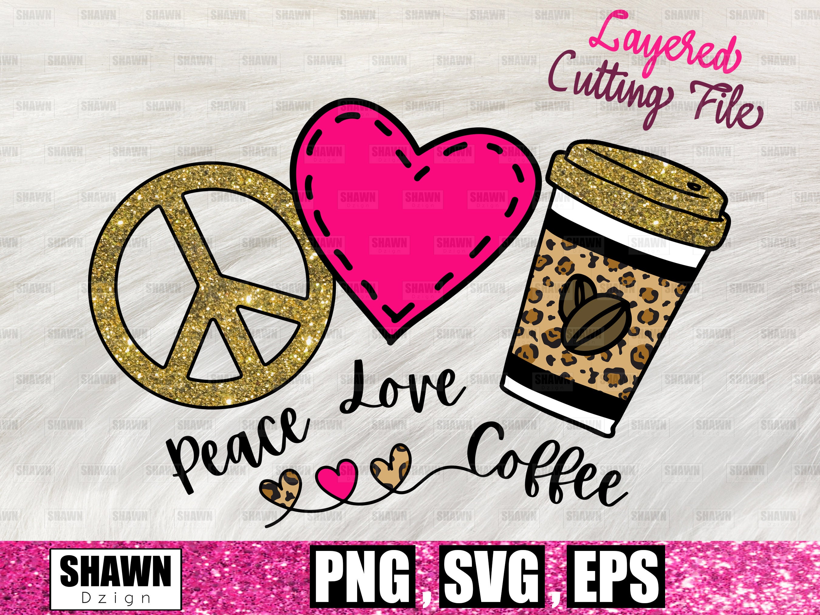 Download Peace Love Coffee SVG Cutting File Pink Heart Leopard Coffee | Etsy