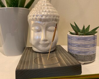 Buddha Incense Burner - Incense Holder - Rustic Wood - Zen - Home Décor - Candle Holder - Incense - Candle - Ceramic Buddha