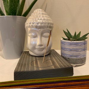 Buddha Incense Burner - Incense Holder - Rustic Wood - Zen - Home Décor - Candle Holder - Incense - Candle - Ceramic Buddha