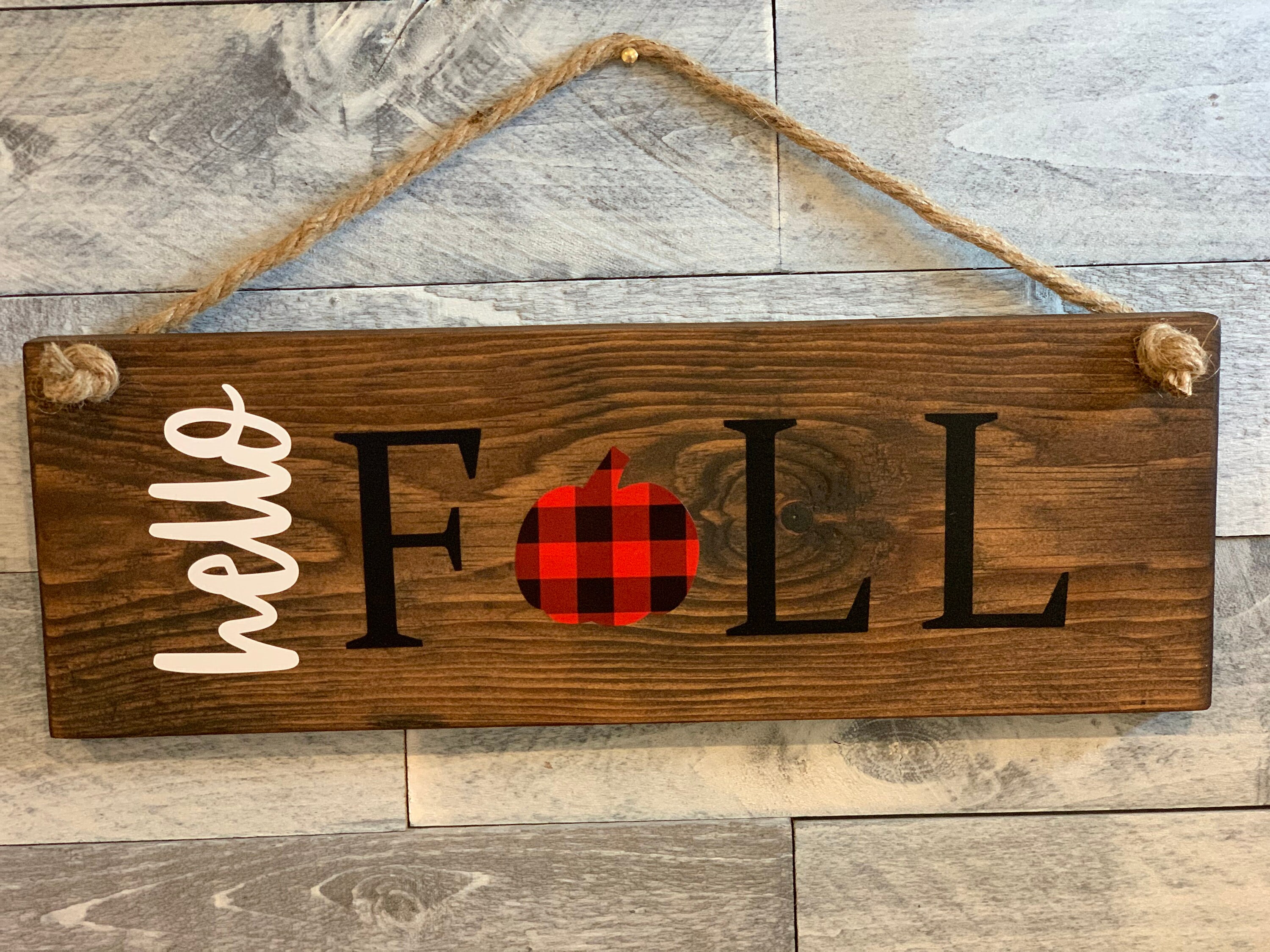 Hello Fall Sign - Wooden Signage - Rustic - USA Made - Custom Text ...