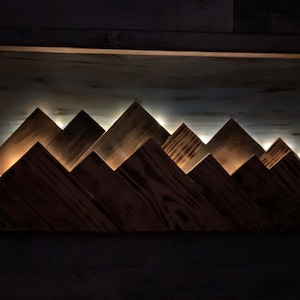 Large Mountain Illuminated Wall Art - Handmade - Stained - LED Lighted Mountain Art - Rustic Home Décor - Wall Hanging - Wooden Mountain Art