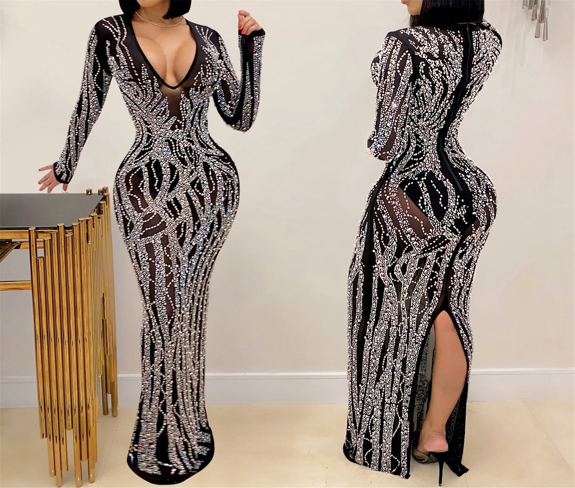 rhinestone mesh gown