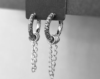 Pendientes Grunge Gothic: Acero inoxidable. Joyería alternativa gótica, Whimsigoth. Aros de cadena - Joyería Punk UK