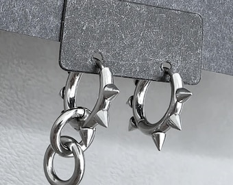 Pendientes de cadena estilo grunge: acero inoxidable. Joyería gótica, fantasiosa y alternativa. Joyería punk alternativa del Reino Unido.