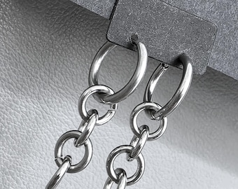 Pendientes de cadena estilo grunge: acero inoxidable. Aros estilo Whimsigoth. Joyería gótica, punk, estilo Y2K, Alt UK.