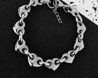Pulsera de cadena con corazón de acero inoxidable estilo grunge. Whimsigoth, joyería gótica Alt Punk del Reino Unido.