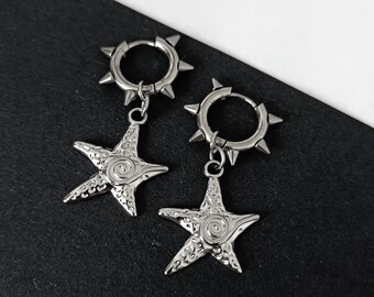 Gothic Starfish Earrings: Stainless Steel Y2K Punk Huggie Hoops
