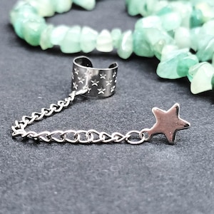 Star Helix Chain Earrings. Grunge Clip On Earring. Goth Ear Cuff. Gothic, Grunge, Whimsigoth, Dark Academia Jewelry. Alt Jewellery Gift. UK