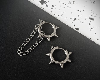 Pendientes de aro con pinchos estilo grunge: joyería gótica punk de acero inoxidable.